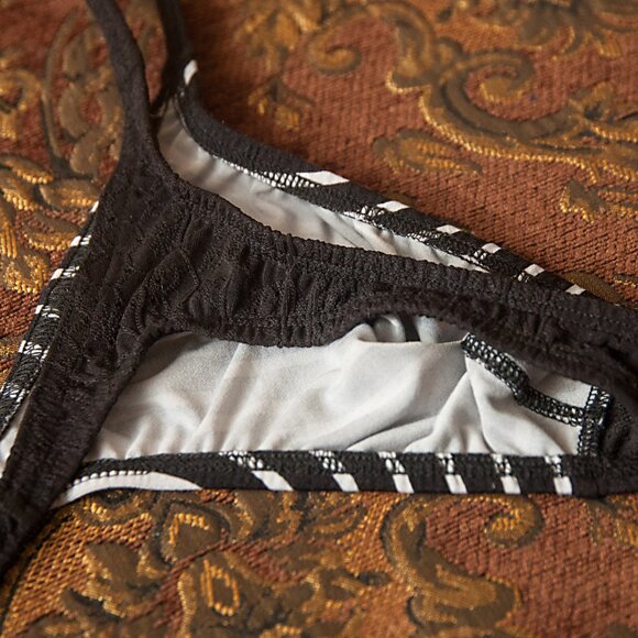 Mens Stripes Mix fabric thin sides Thong Handmade - Picture 6 of 6